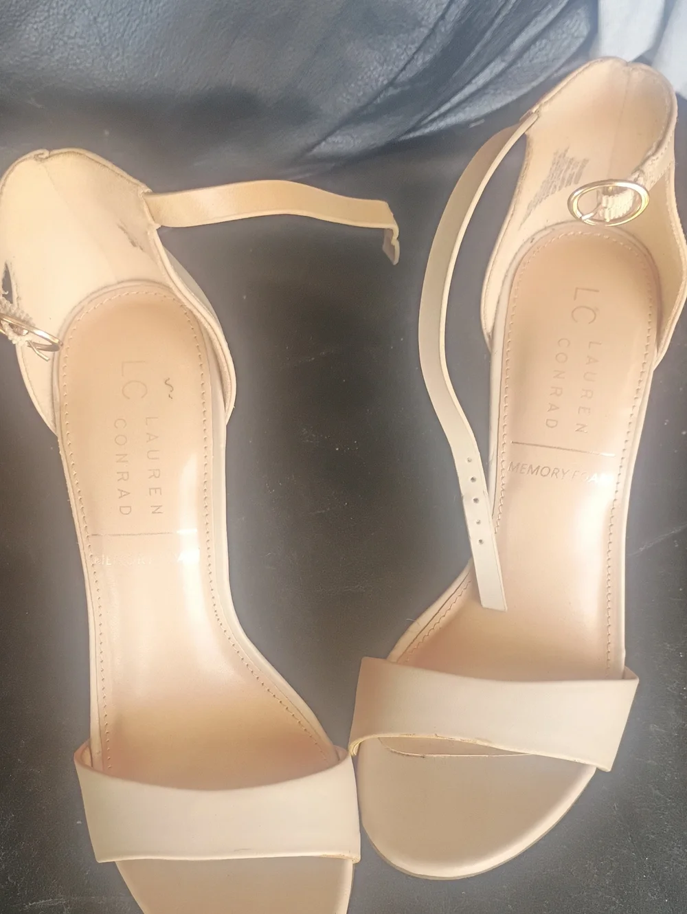 LC Lauren Conrad Beige Ankle-Strap Heeled Sandals